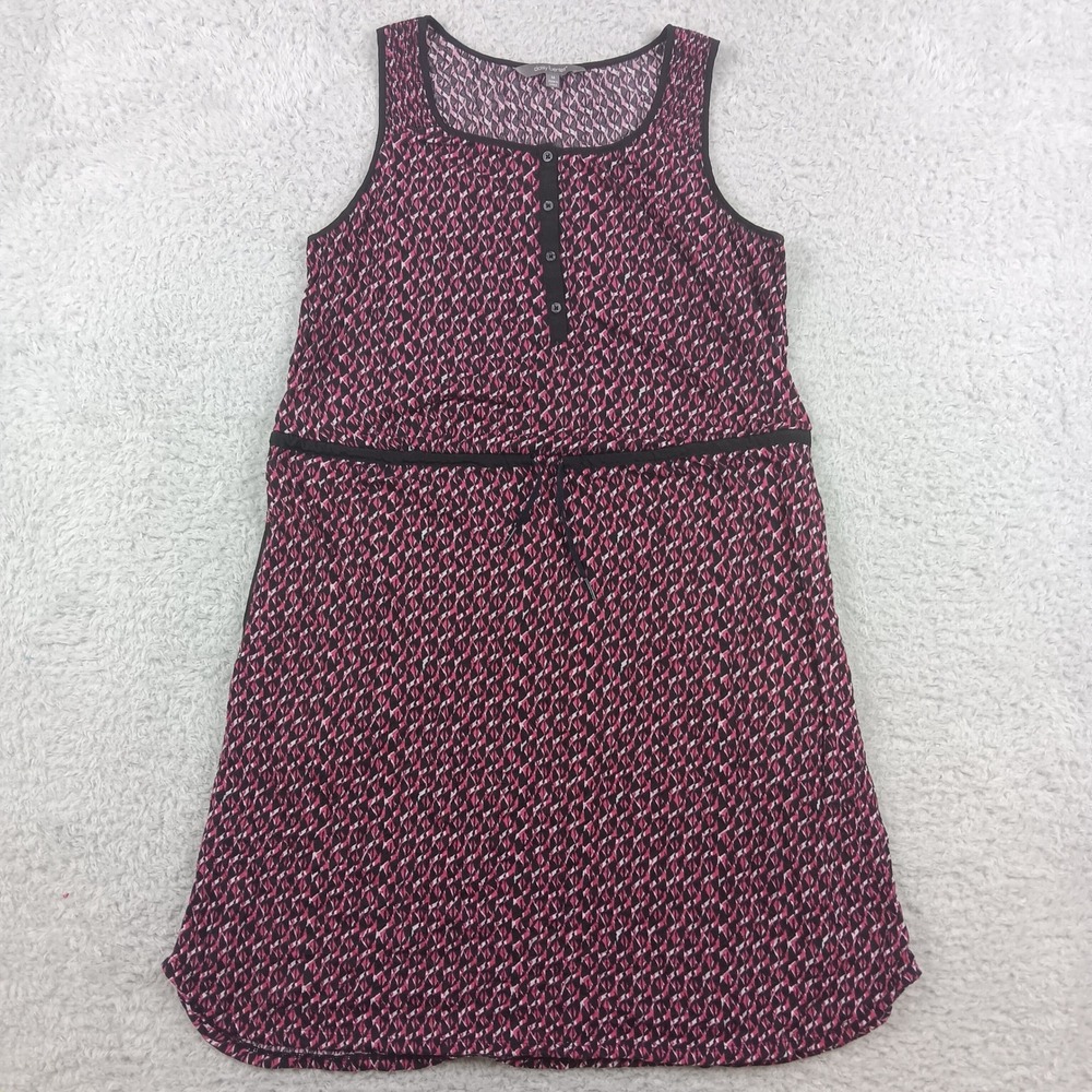 Daisy Fuentes Dress Henley Womens M Pink Geometric Sleeveless Drawstring Waist